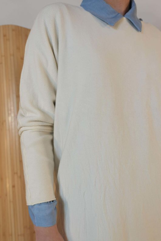 Winnie Ribby Stretch Longline Fine Knit Ecru